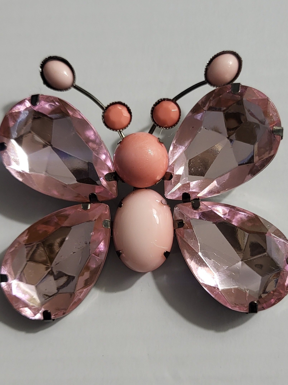 Rear Vintage Estate Pink Lucite Butterfly Brooch - Unbranded